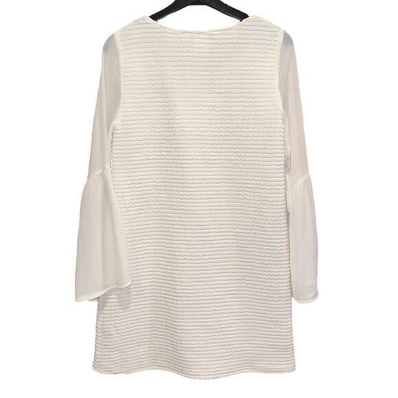 Flying Tomato Mini Dress Size M Cream Sheer Bell Sleeve - Picture 2 of 11